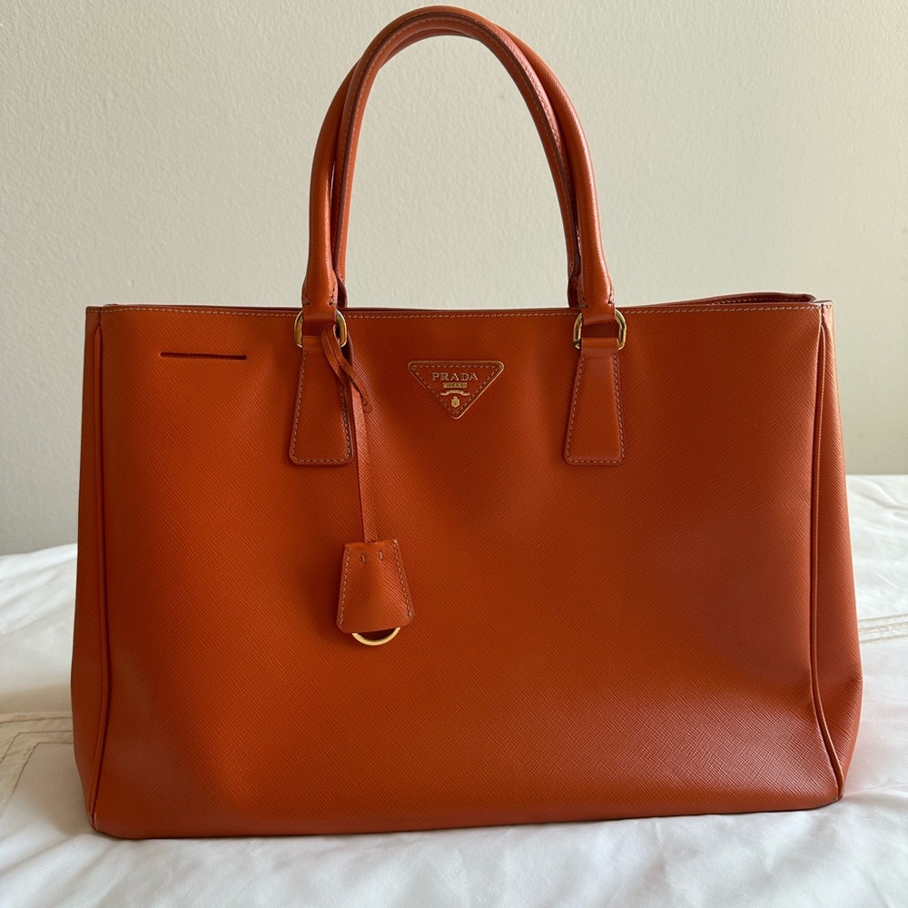 Prada Orange Saffiano Leather Double-Handle Tote